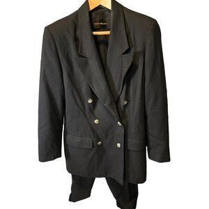 Harris Wallace Black Wool Double Breasted Blazer Pleated High Waist Pants Suit